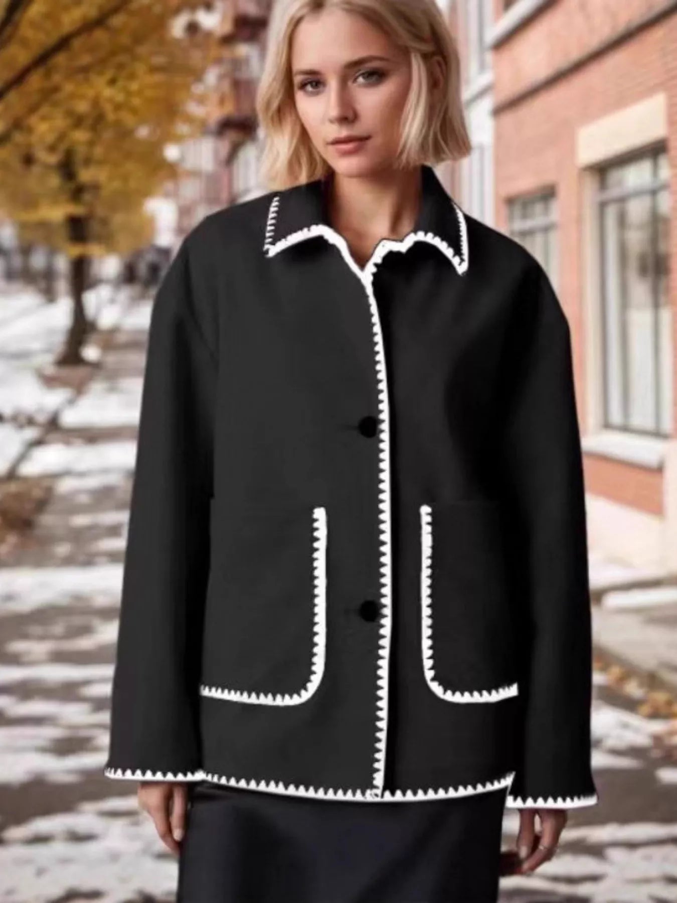 Contrast Trim Drop Shoulder Outerwear