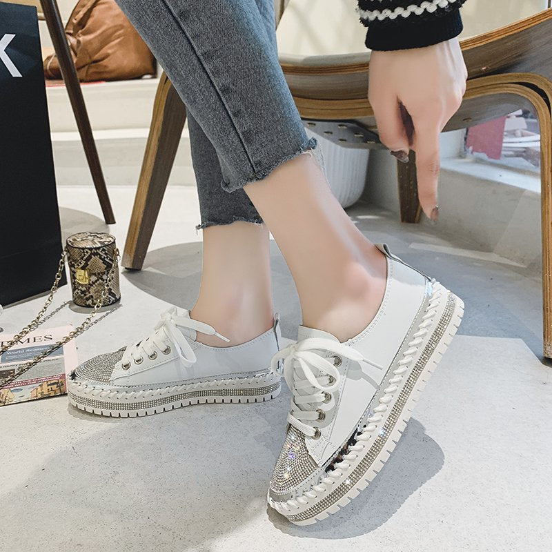 Women’s Leopard Canvas Rhinestone Platform Sneakers