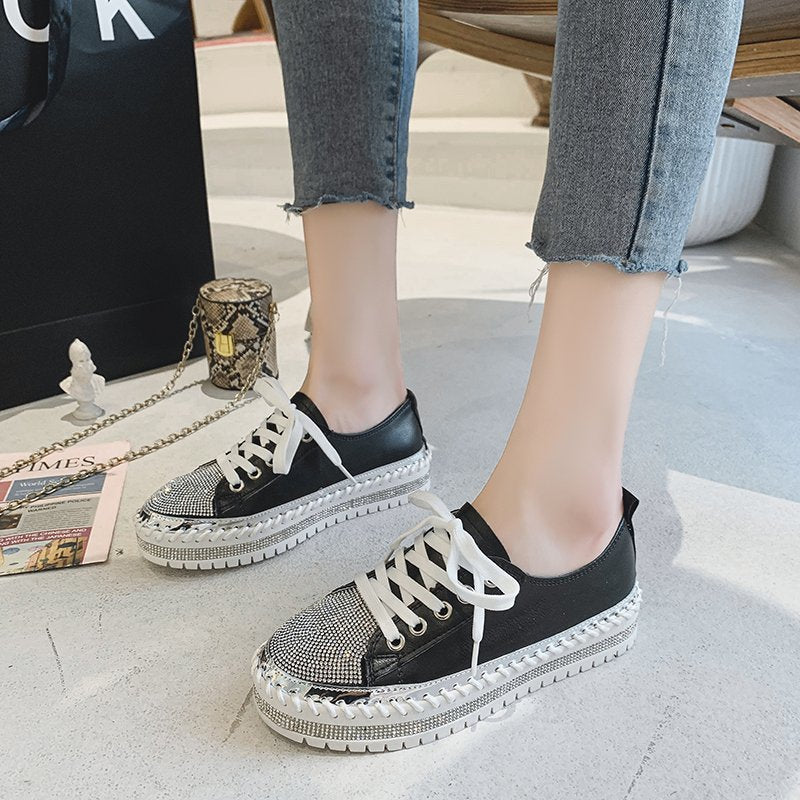 Women’s Leopard Canvas Rhinestone Platform Sneakers