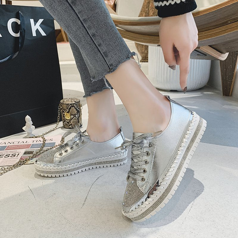 Women’s Leopard Canvas Rhinestone Platform Sneakers