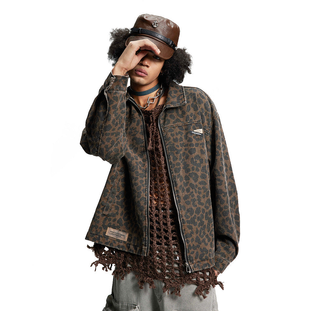 Men’s Leopard Print Denim Jacket