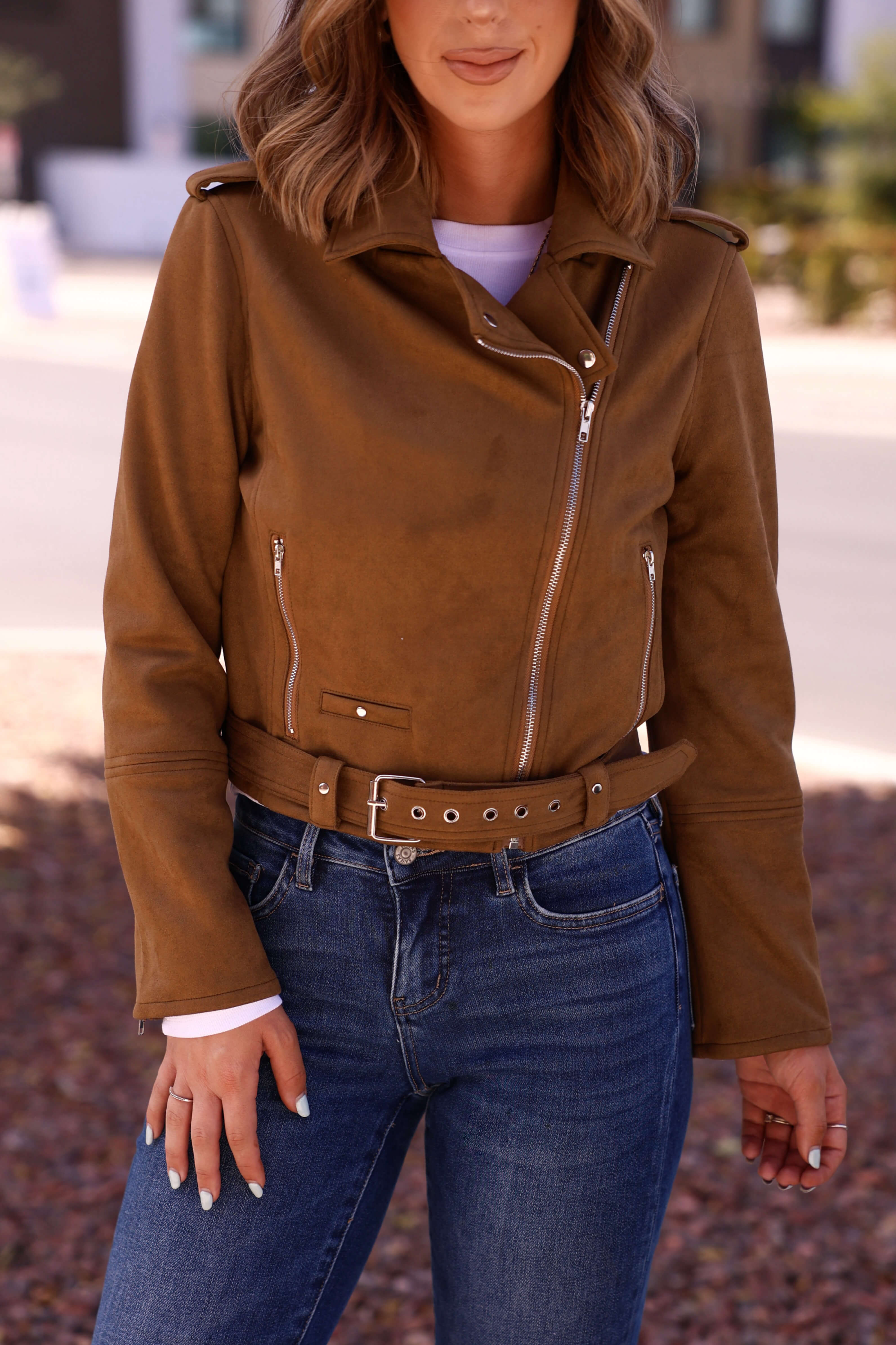 Audrey Taupe Vegan Suede Moto Jacket - FINAL SALE