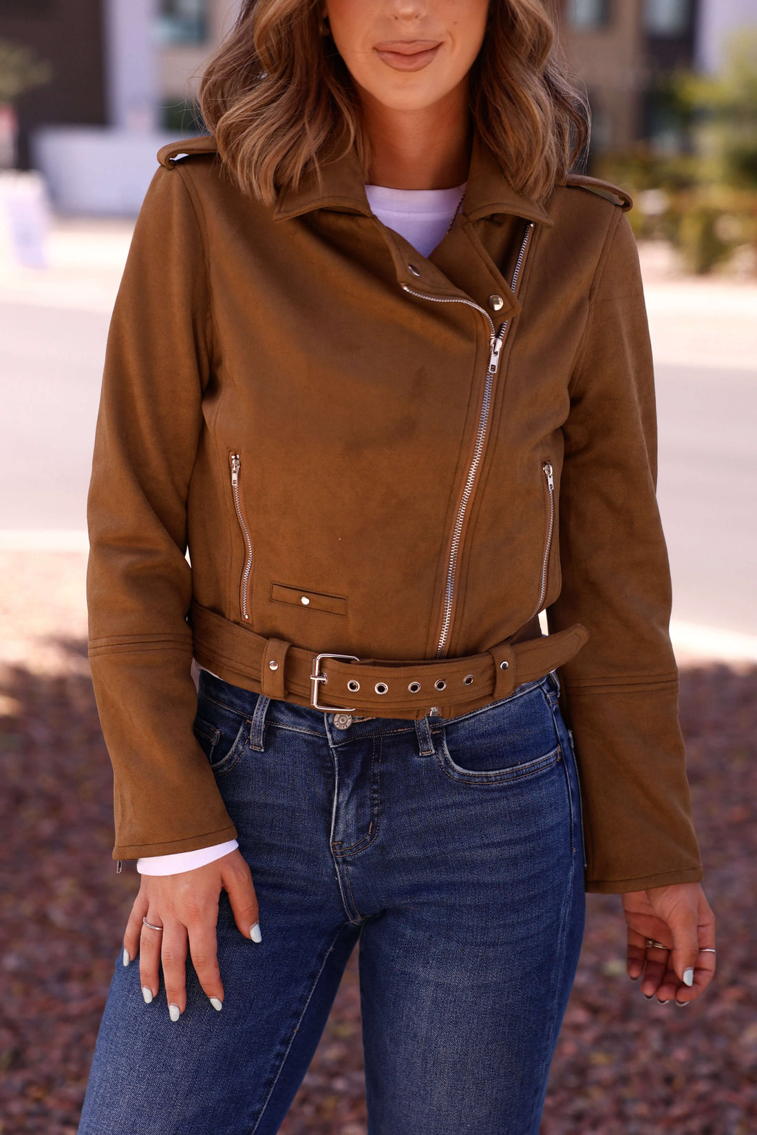 Audrey Taupe Vegan Suede Moto Jacket - FINAL SALE