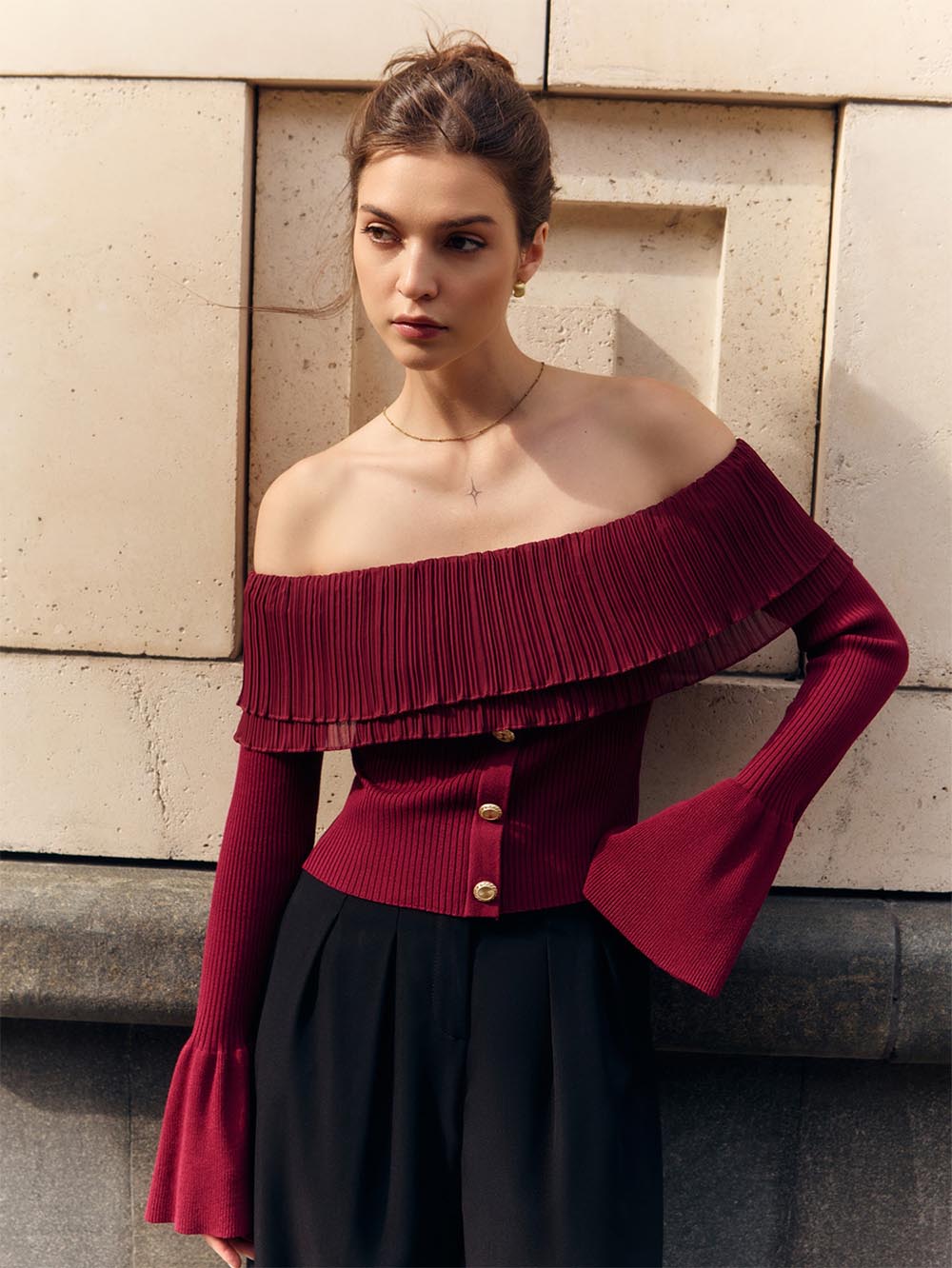 Off-Shoulder Knit Sweater