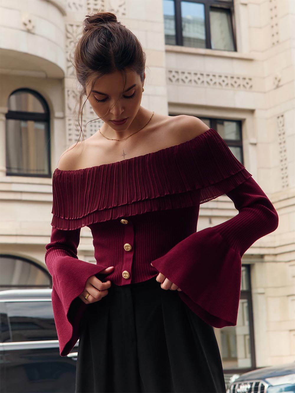 Off-Shoulder Knit Sweater