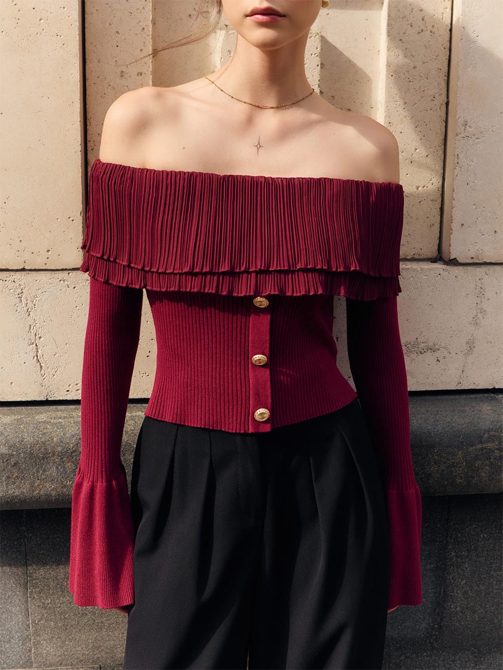Off-Shoulder Knit Sweater