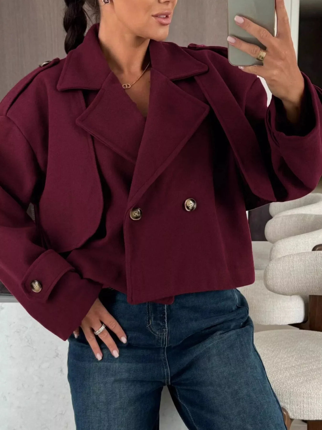 Double-Breasted Cropped Outerwear