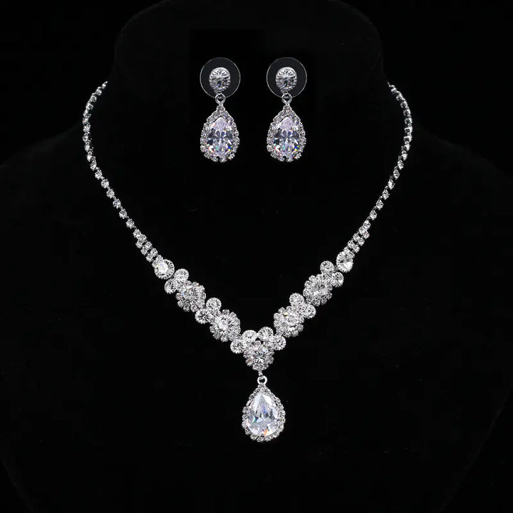 Luxury Zirconia Waterdrop Necklace and Earrings Set