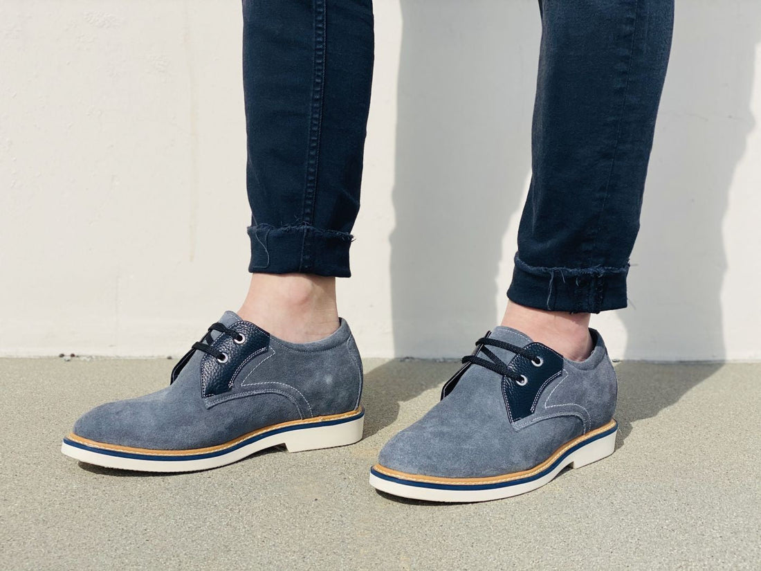 Business Casual Grey Leather Shoes 2.8 Inch  - Y42023