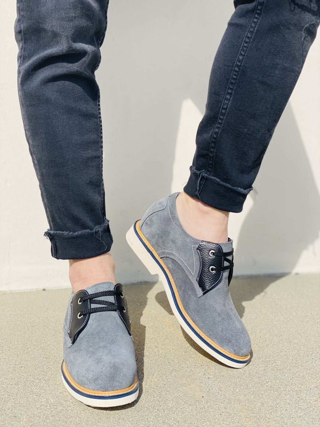 Business Casual Grey Leather Shoes 2.8 Inch  - Y42023